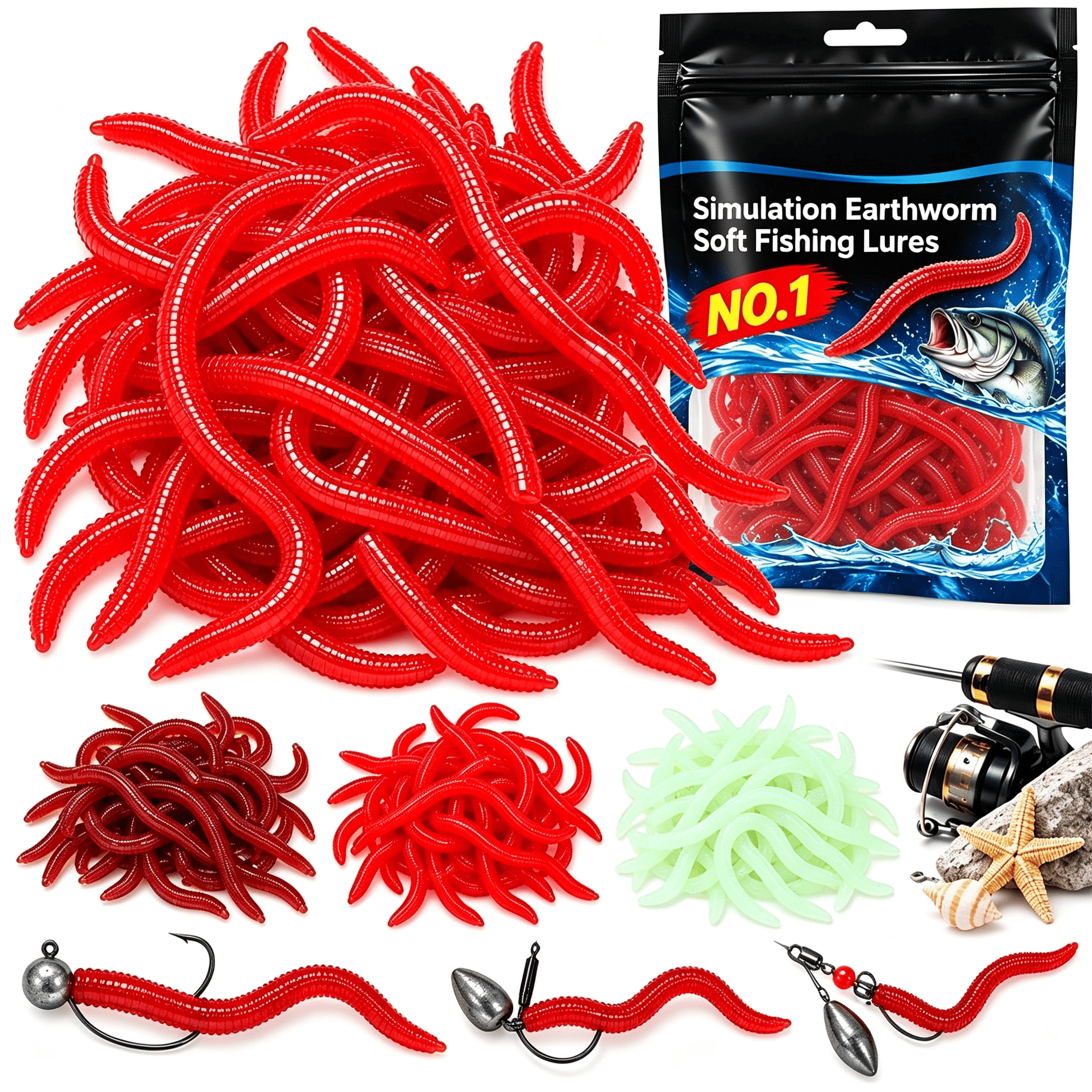 Simulation Earthworm Soft Fishing Lures Shrimp Scent Flexible Ribbed TPR Body for Natural Movement in Freshwater and Saltwater Angling