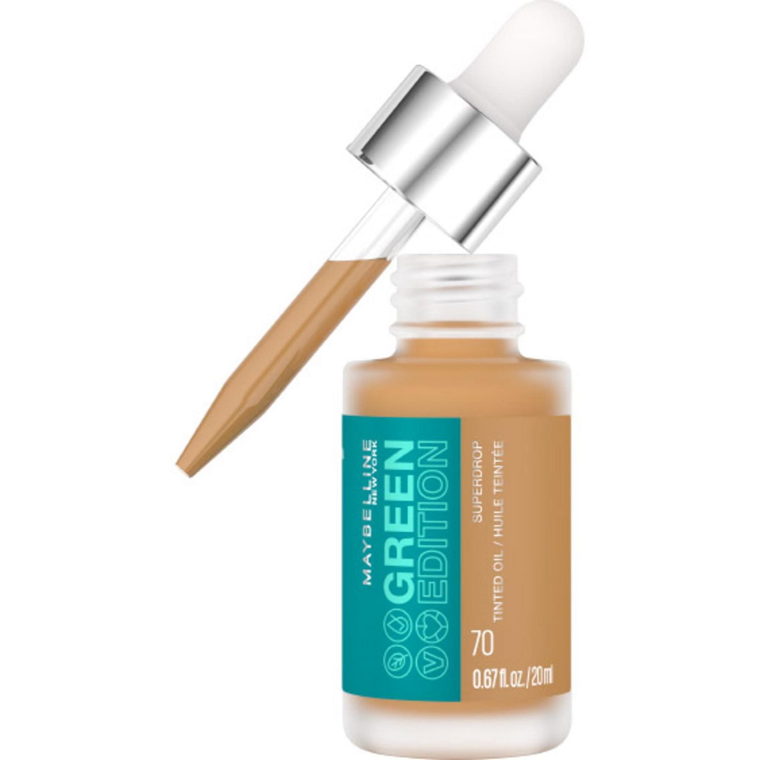 Maybelline New York Green Edition Huile maquillante teintée Superdrop à couvrance ajustable, teinte 35, 20 ml