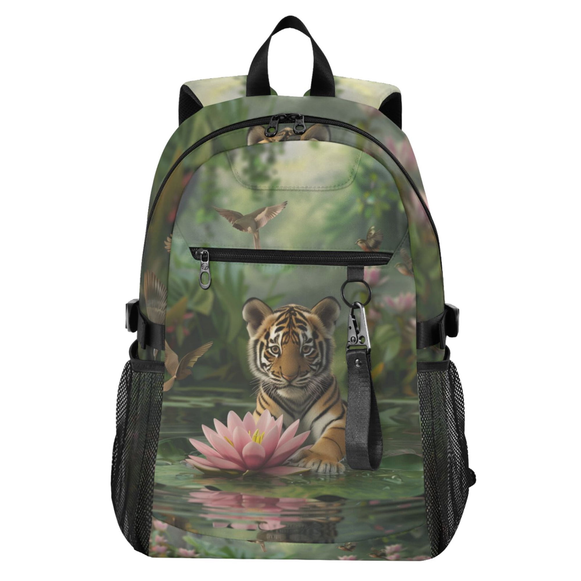 JIALIOU 14" Laptop Backpack Waterproof Airline Approved Stylish Casual Daypack for Travel Business College Work, Baby Tiger Sits on Leaf