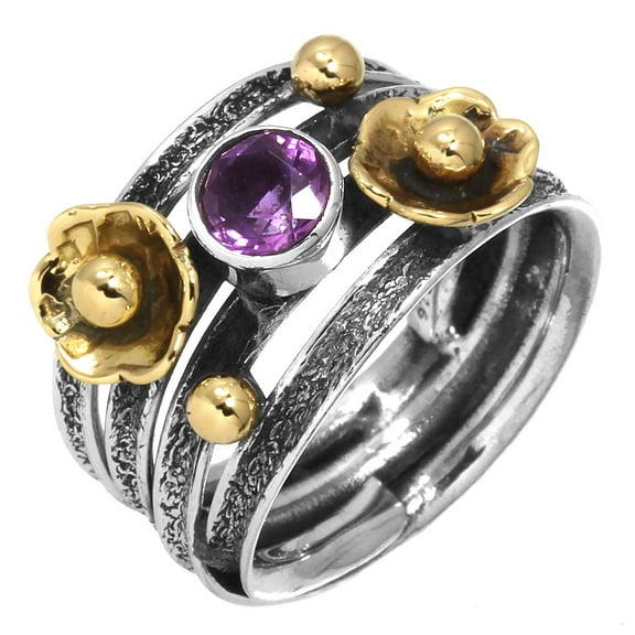 Amethyst Women Jewelry 925 Sterling Silver Two Tone Ring