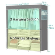 HONEIER 50 Inch Closet Organizers, Storage Closet 6 Storage Spaces with 3 Hanging Area, Steel Frame Fabric Portable Closet, Easy Assembly And Dust Resistant, Grey