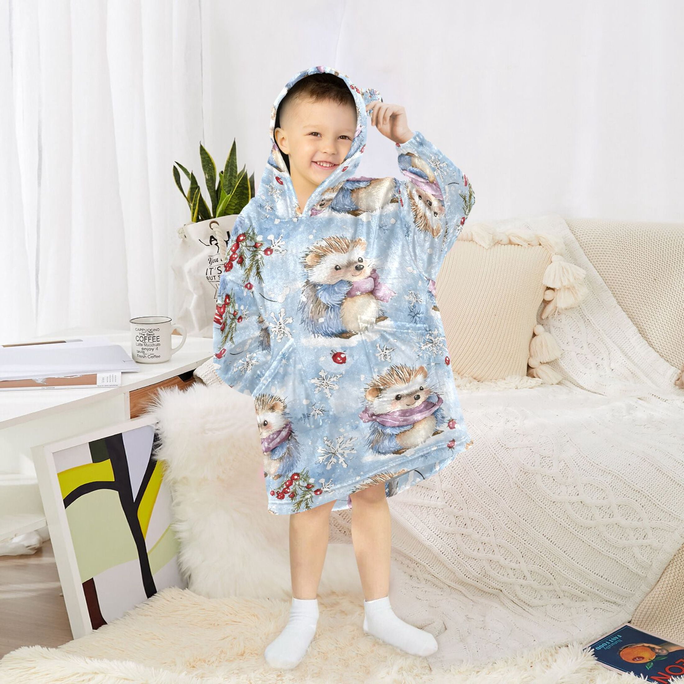 joogoo Wearable Blanket Hoodie for Cute Hedgehog Oversized Sherpa Hooded 3-14 YR M