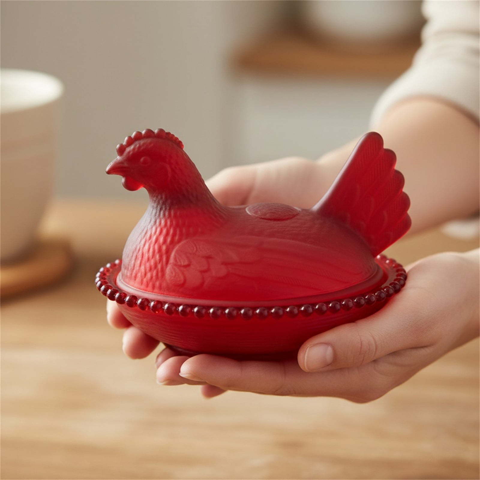 Vintage Glass Hen on Nest Dish with Lid, Large Pedestal Rooster Glass Candy Bowl, Colorful Crystal Candy Jar for Snacks, Dessert, Cookies, Home Kitchen Office Tabletop Decor, Hen on Nest Glass Dish D