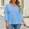 thumbnail image 7 of ClodeEU Women's V Neck 3/4 Flared Bell Sleeve Pleated Tunic Blouse,Casual Loose Plus Size Top Blue,Women's Plus L, 7 of 7
