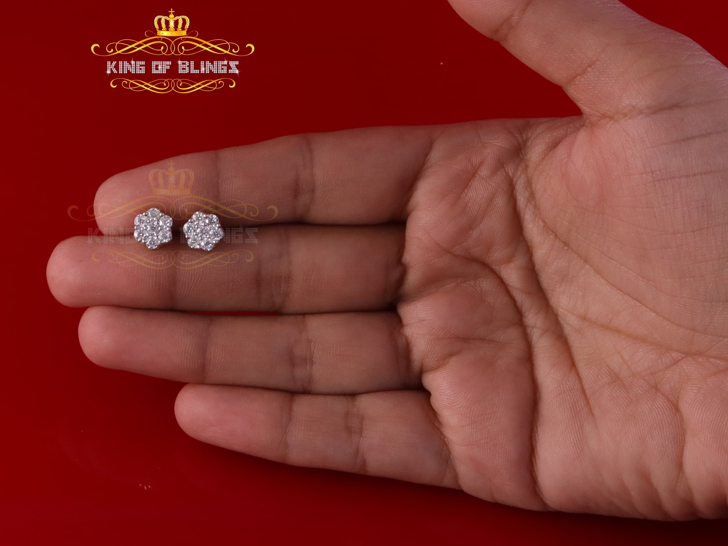 King of Bling's Men's/Womens 925 Silver Yellow 1.00ct VVS 'D' Moissanite Floral Stud Earrings