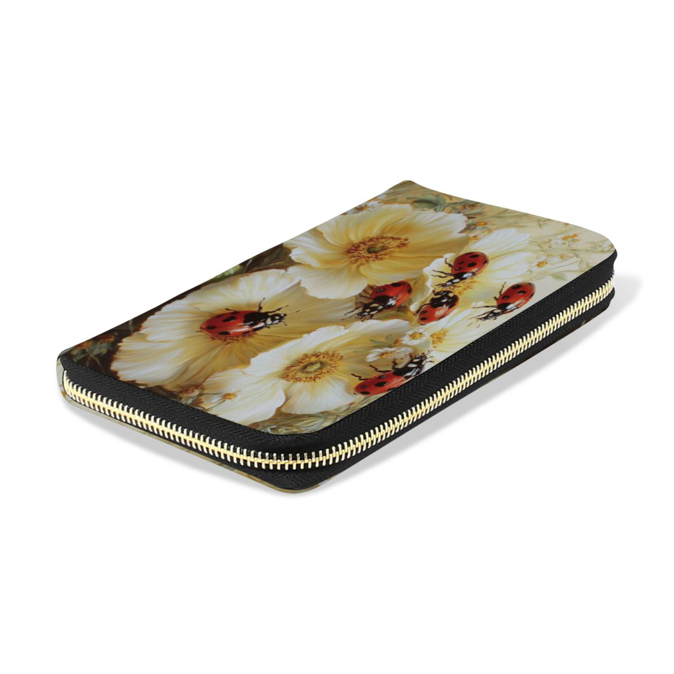 Qxltty Ladybugs Picking Flowers Women's Leather Wallet Fashion Retro Multi Card Holder with Cell Phone Pocket Mothers Day Gifts