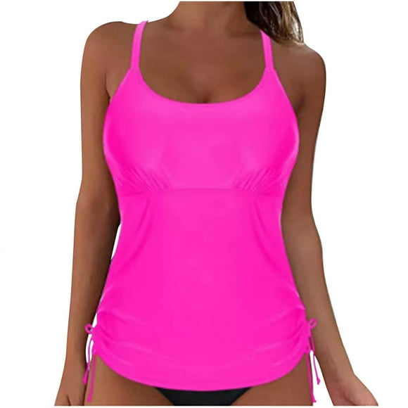 ylioge Hauts de Maillots de Bain pour Femmes Tankinis Débardeur avec Soutien-Gorge Intégré Dames Couleur Unie Sans Manches Col Ras du Cou Gilets Tankini Été Plage Maillots de Bain Débardeurs