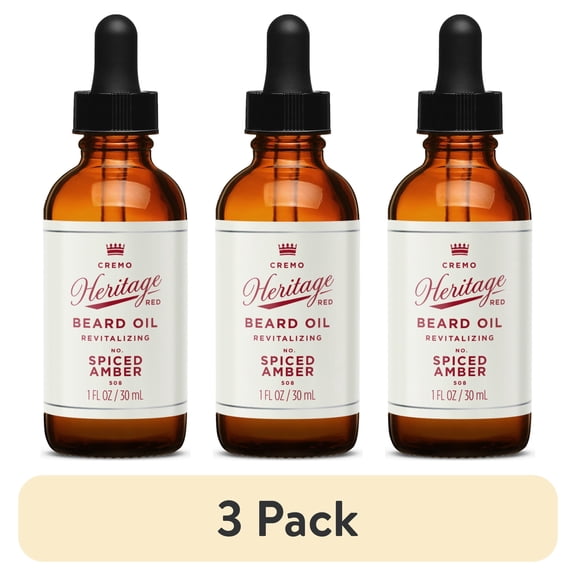 (3 pack) Cremo Revitalizing Beard Oil, Heritage Red Spiced Amber Scent, 1 oz