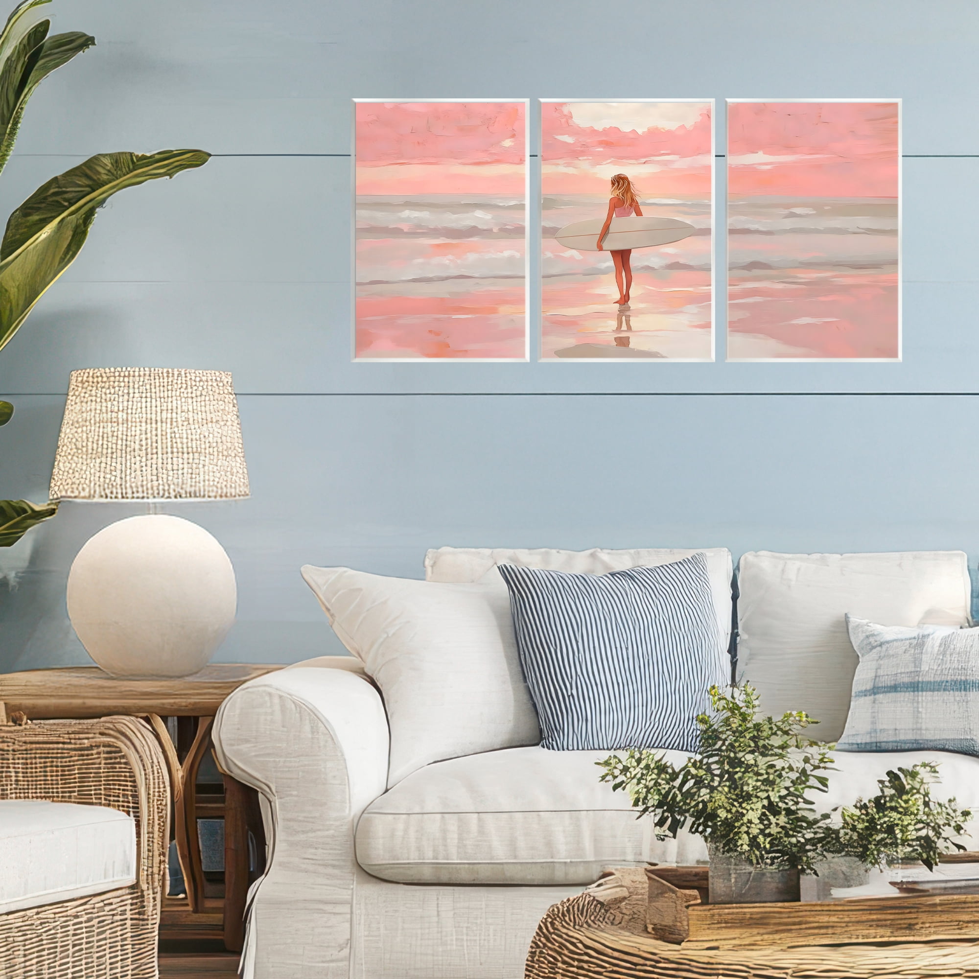 Stupell Industries Pink Sky Surfer Sunrise 3 Piece Wall Plaque Art Set, design by LSR Design Studio