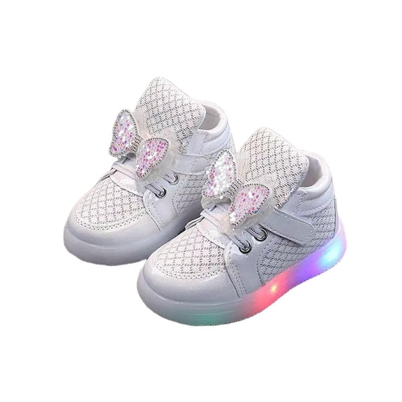 Girls' Light-Up Sneakers Bowknot Hook-and-Loop Soft Sole Shoes Casual Tennis Walking Sneakers Kids Footwear