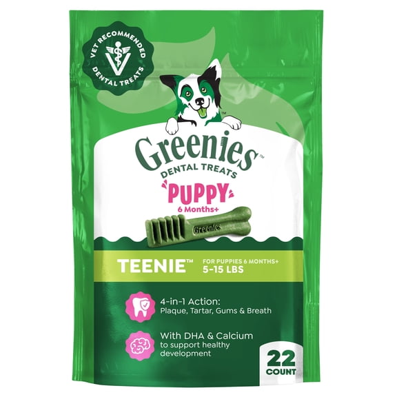 Greenies Natural Dental Puppy Treats Teenie Size, Chicken Flavor, 6 oz Pack (22 Count)