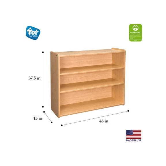 Tot Mate Children's School Age Wooden Shelf Storage Organizer Bookshelf, 3 Levels, Maple, Assembled