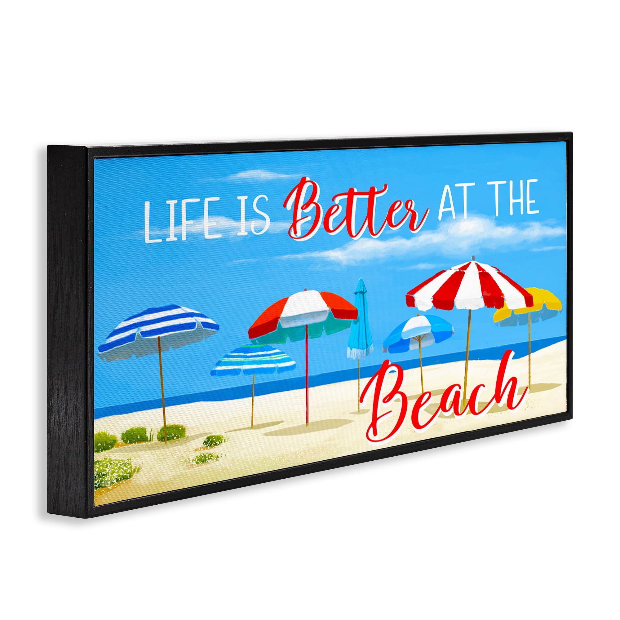 Stupell Industries Better At Beach Scene Landscape Painting Black Framed Art Print Wall Art, 30 x 13