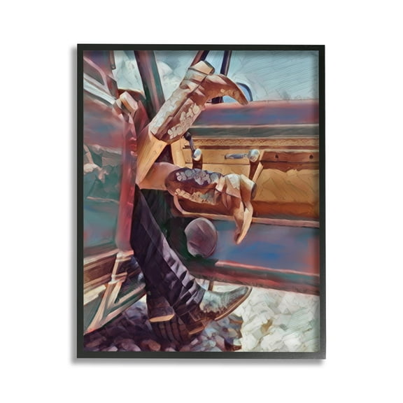 Stupell Industries Kissing Couple in Car Transportation Painting Black Framed Art Print Wall Art, 11 x 14