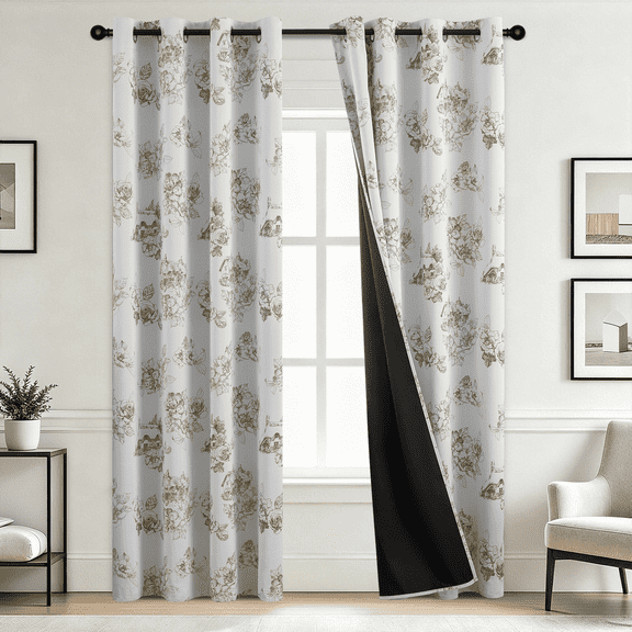 JIANCOL Blackout Curtains for Bedroom 2 Panels Set-Full Blackout Thermal Insulated House Print Window Drapes Dreamhouse Decor with Grommet for Living Room (Light Brown,52"W x 84"L)