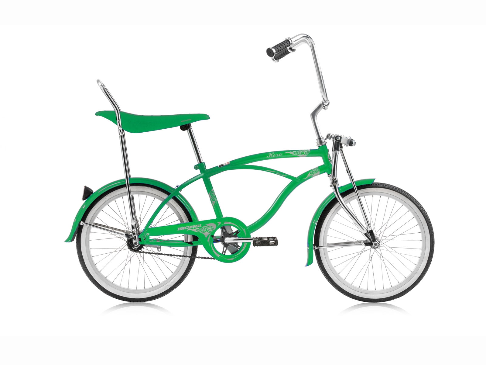 Wonder Wheels 20 In. Beach Cruiser Lowrider Coaster Brake Single Speed Bicycle, Bike With Banana Seat Stainless Steel Spokes One Piece Crank Alloy Rims 36 H - Green