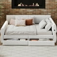 thumbnail image 3 of Euroco Upholstery Queen Size Platform Bed, Sofa Bed with USB Charging Station and 2 Drawers, White, 3 of 17