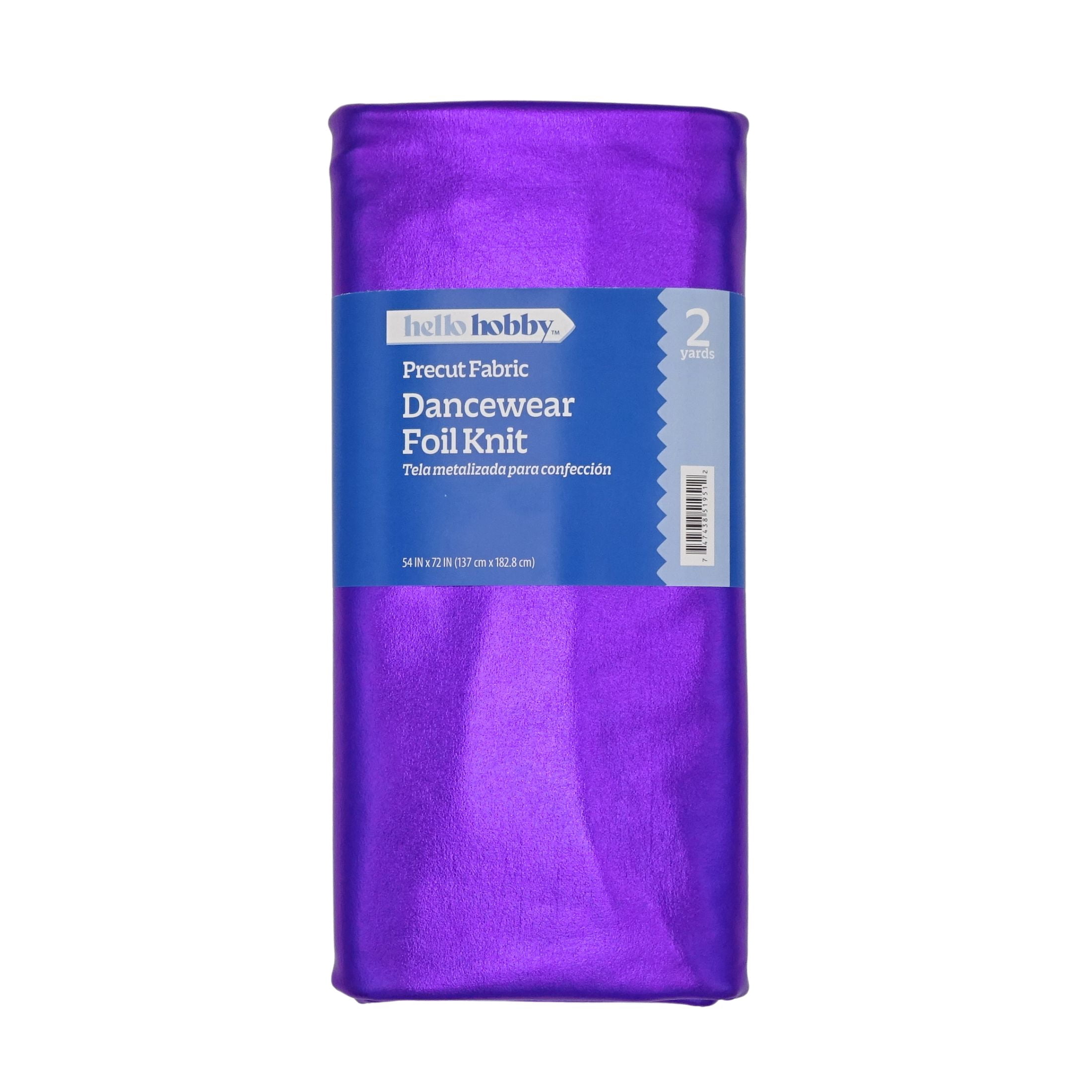 Hello Hobby 54” x 72” 95% polyester 5% spandex dancewear foil knit 2 yard precut fabric, Purple, 54" wide for sewing & crafting