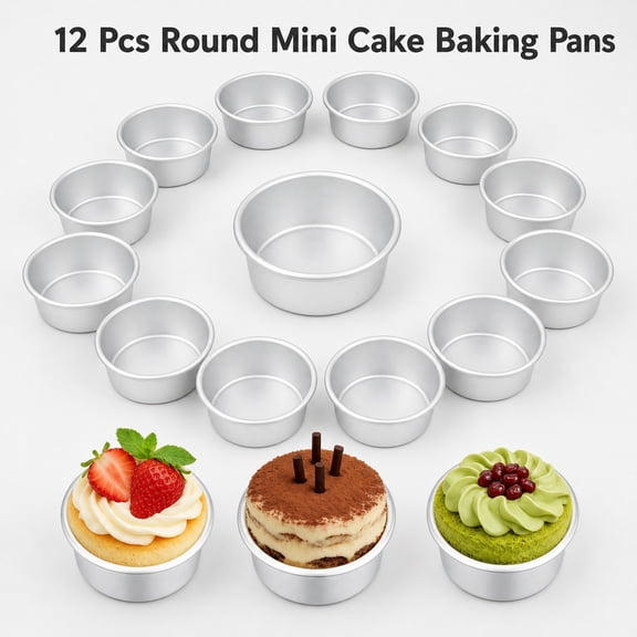 12 Pcs Cake Pans Nonstick Aluminum Small Round Cake Baking Pans Molds for Handmade DIY Cakes, Bread, Puddings, Cheesecakes, and Candies(4IN)