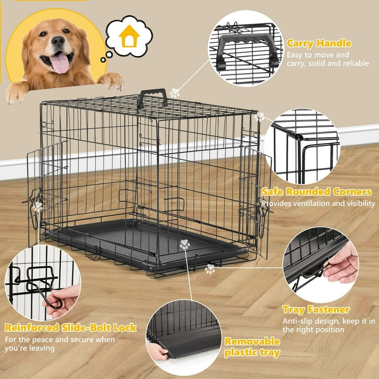 Double Door Dog Crate with Divider Panel 36 Inch Folding Metal