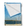 thumbnail image 2 of Beach Soft Flannel Fleece Blanket, Perdido Beach and Long Pier Deck over Sand Gulf of Mexico South America Resort Theme, Cozy Plush for Indoor and Outdoor Use, 70" x 90", Cream Blue, by Ambesonne, 2 of 5