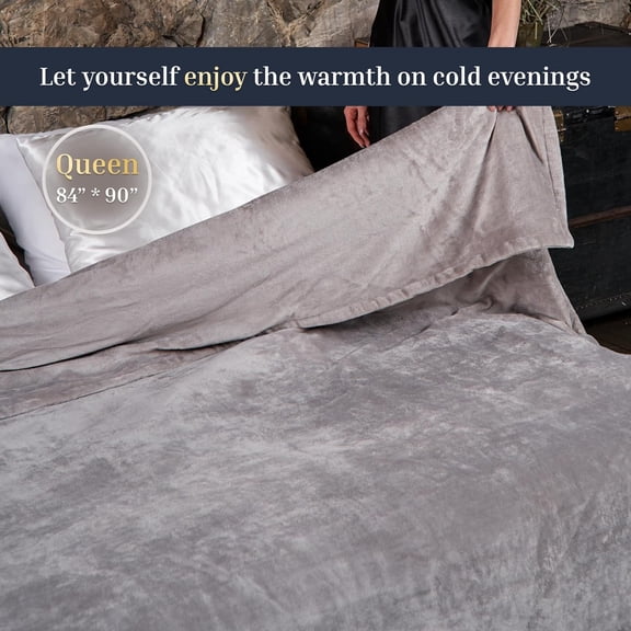 Electric Blanket – Heated Blanket, 10 Heat Levels (34-140 ° F), 12-Hour Auto Shut-Off, Soft Polyester Fleece, Fast Heating, Machine Washable, Gray, Queen