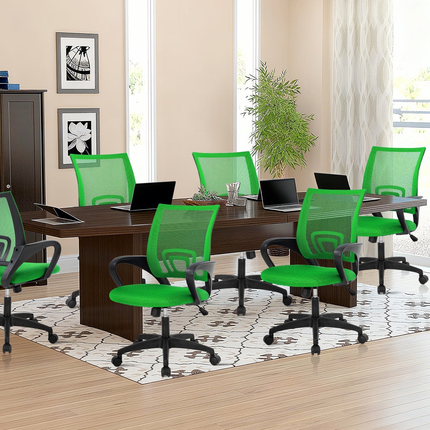 NiamVelo Mesh Office Chair Computer Desk Chair for Adults, Mid Back Rolling Chair Cheap office chairs with Lumbar Support Armrest for Home Office,Green（2 Pack）