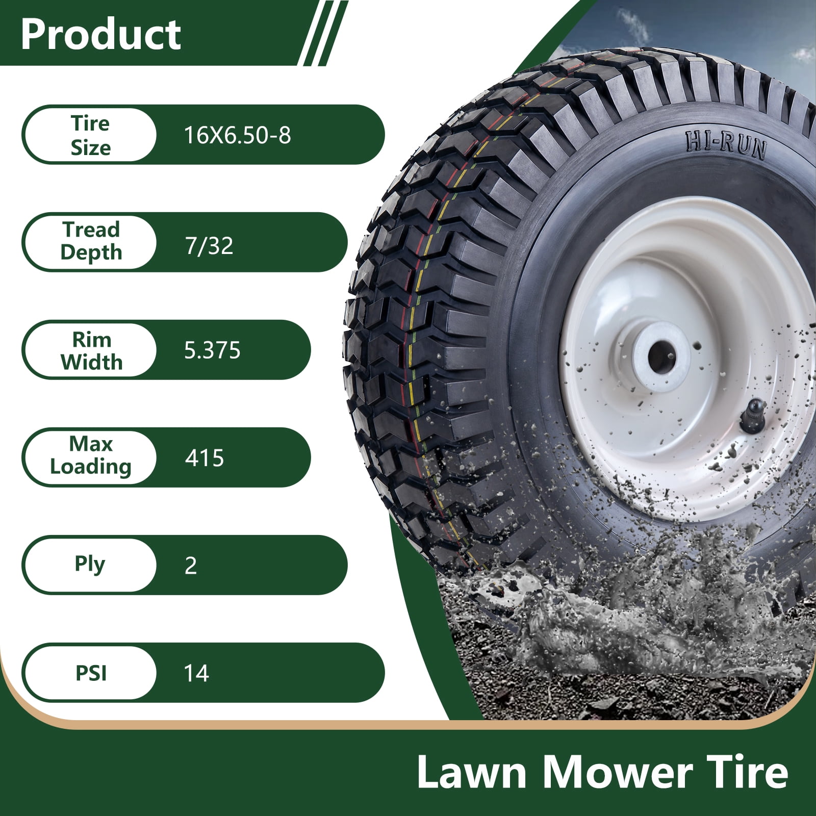 Hi-Run 2 Set SU12 16X6.50-8 2PR Light Duty Lawn and Garden Tire & Wheel Assembly with 3/4" Bushing