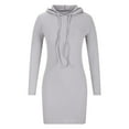 thumbnail image 6 of Women’s Long Sleeves Hooded Sweatshirt Tunic Hoodie Dress with Drawstring Slim Fit Solid Color Long Pullover Dress, 6 of 6