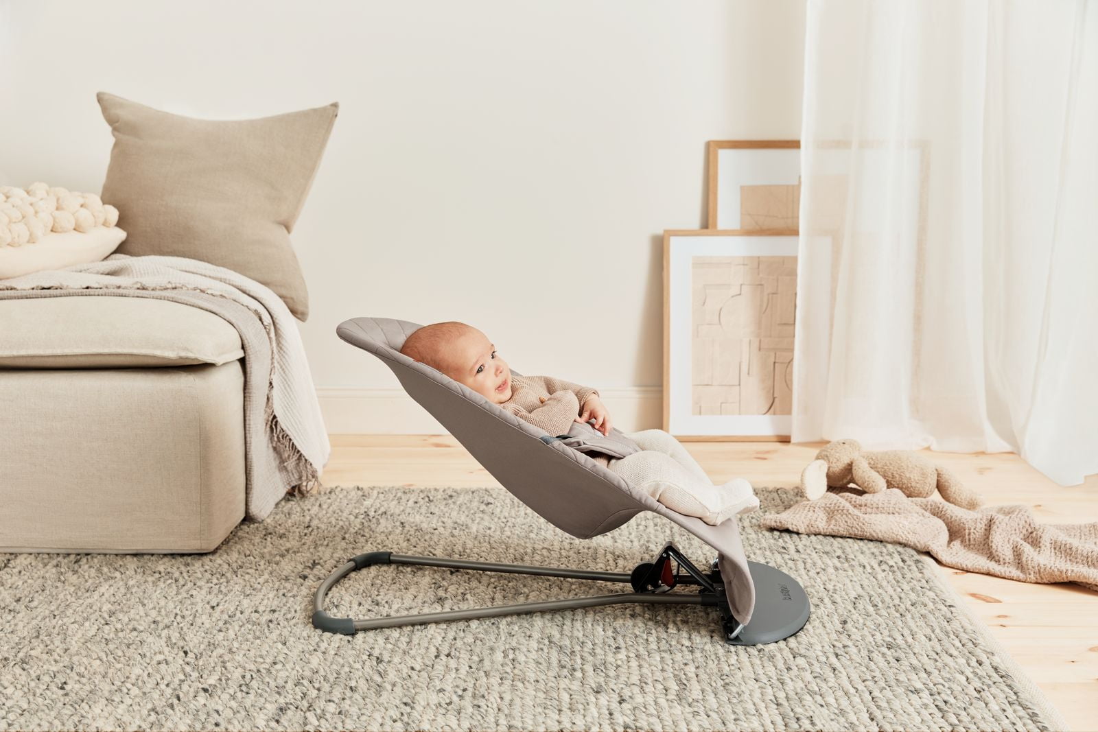 BabyBjorn Bouncer Bliss Baby Bouncer, Classic Quilt, Sand Grey