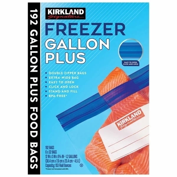 Kirkland Signature Freezer Gallon Plus Bags Double Zipper, 192