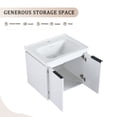 thumbnail image 6 of Hassch 60" Bathroom Vanity with 2 Sinks Set for Home, Wall Mount Bathroom Vanity Combo, White Bathroom Cabinet with Double Sink Set, Floating Vanity w/Ceramic Basin, Open Side Shelf, 6 of 9