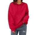 thumbnail image 3 of Oversized Hoodie Women Plain Fleece Pullover Hooded Sweatshirt with Pockets Casual Long Sleeve Sweat Shirts Y2k Tops Red XS, 3 of 5