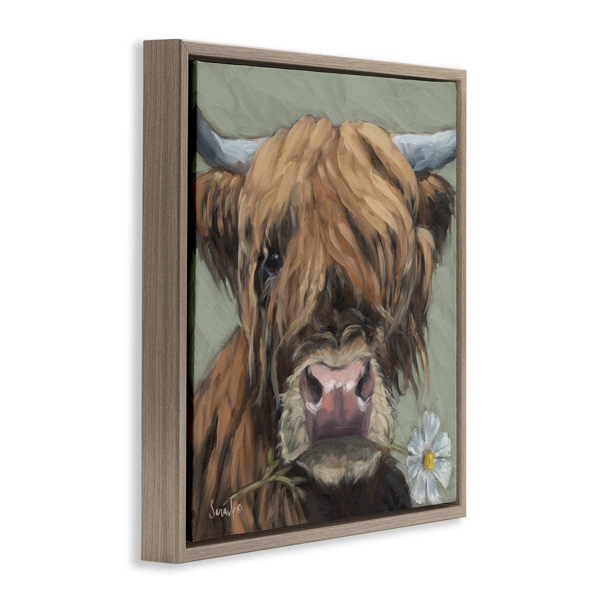 Stupell Industries Blossom Babe Cattle Brown Framed Floater Canvas Wall Art, design by Sara G. Designs