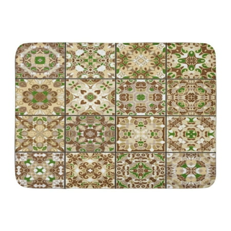 Oriental Door Mats GODPOK Brown Ancient Collection of Ceramic Tiles in Green Gold Colors Patterns Oriental Style Colorful Antique Rug Doormat Bath Mat 23.6x15.7 inch ()