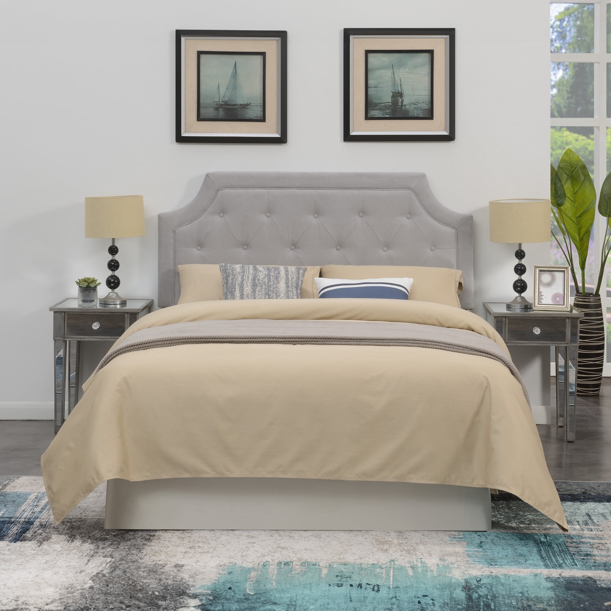Alta Gray Microfiber Upholstered Diamond Tufted Queen Headboard