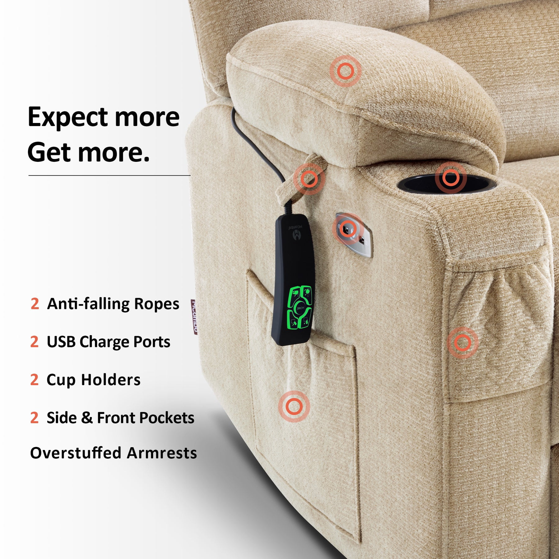 MCombo Oversized Dual Motor Power Lift Recliner with 27.2'' Extra Wide Seat for Big Tall Elderly, Fabric R7688 (Beige, Large-Wide)