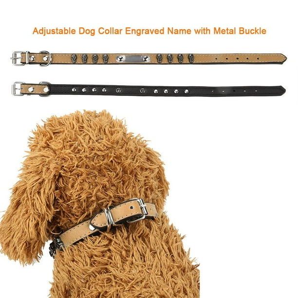 Tebru Engraved Name Dog Collars Adjustable Dog Collar Pu Leather Engraved Name s Skull Studded With Metal Buckle Skull Dog Collar Walmart Com Walmart Com