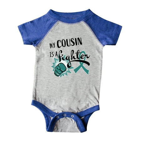 

Inktastic Ovarian Cancer Awareness My Cousin is a Fighter Gift Baby Boy or Baby Girl Bodysuit