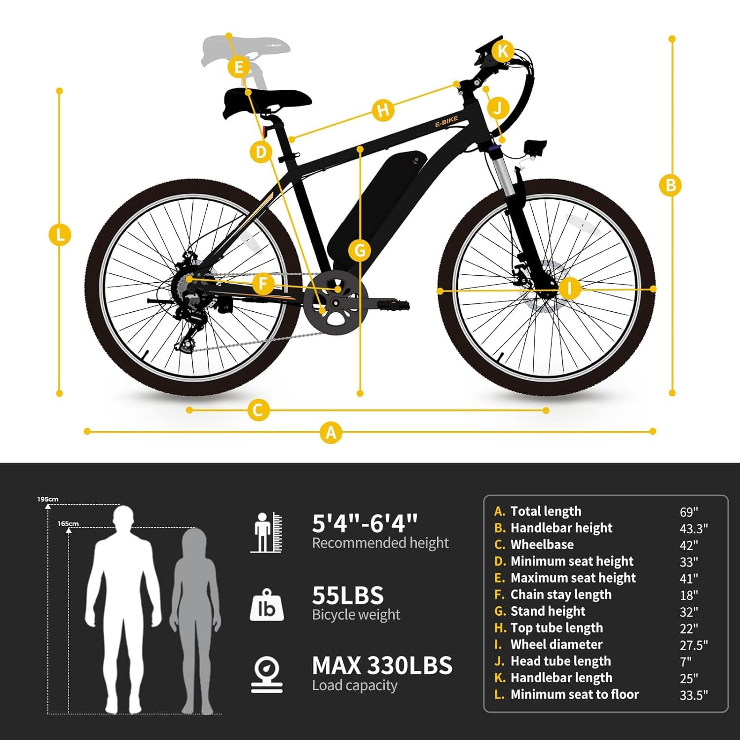 Yoloway Electric Bike for Adults, 27.5" E Bike for Adults, 500W Ebike with 480Wh Removable Battery, Commuter Electric Mountain Bike with Front Fork Suspension