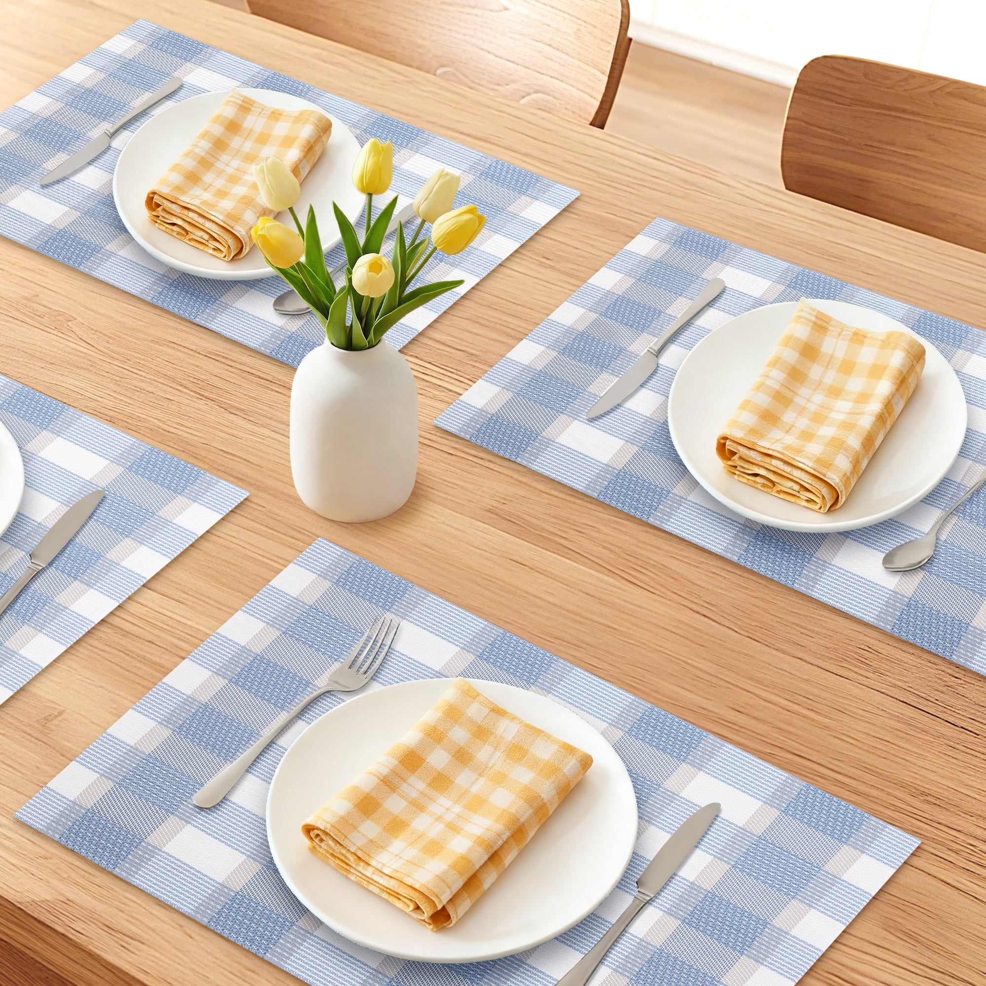Unique Bargains Rectangle Set of 6 Plastic Washable Table Mats Blue 17.7x11.8inch