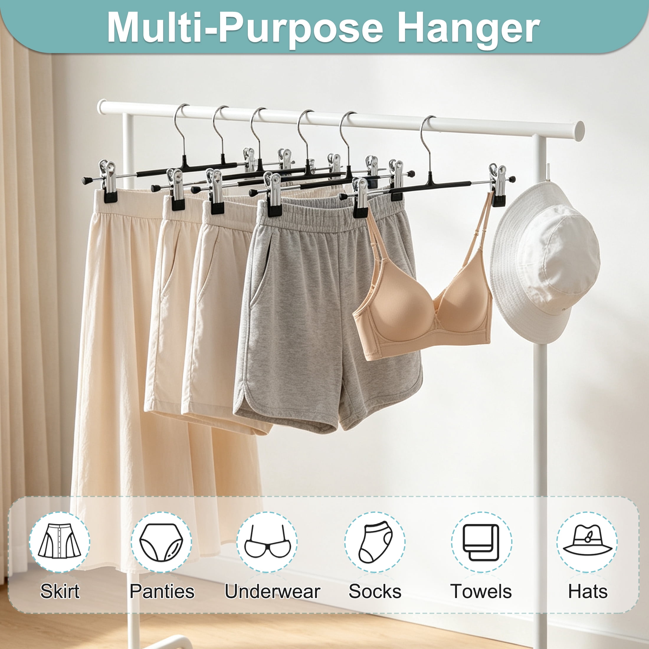 GARITIN Pants Hangers, 20 Pack Non-Slip Stainless Steel Adjustable Clip Hangers, Space Saving Clothes Hangers for Jeans, Skirts, Shorts