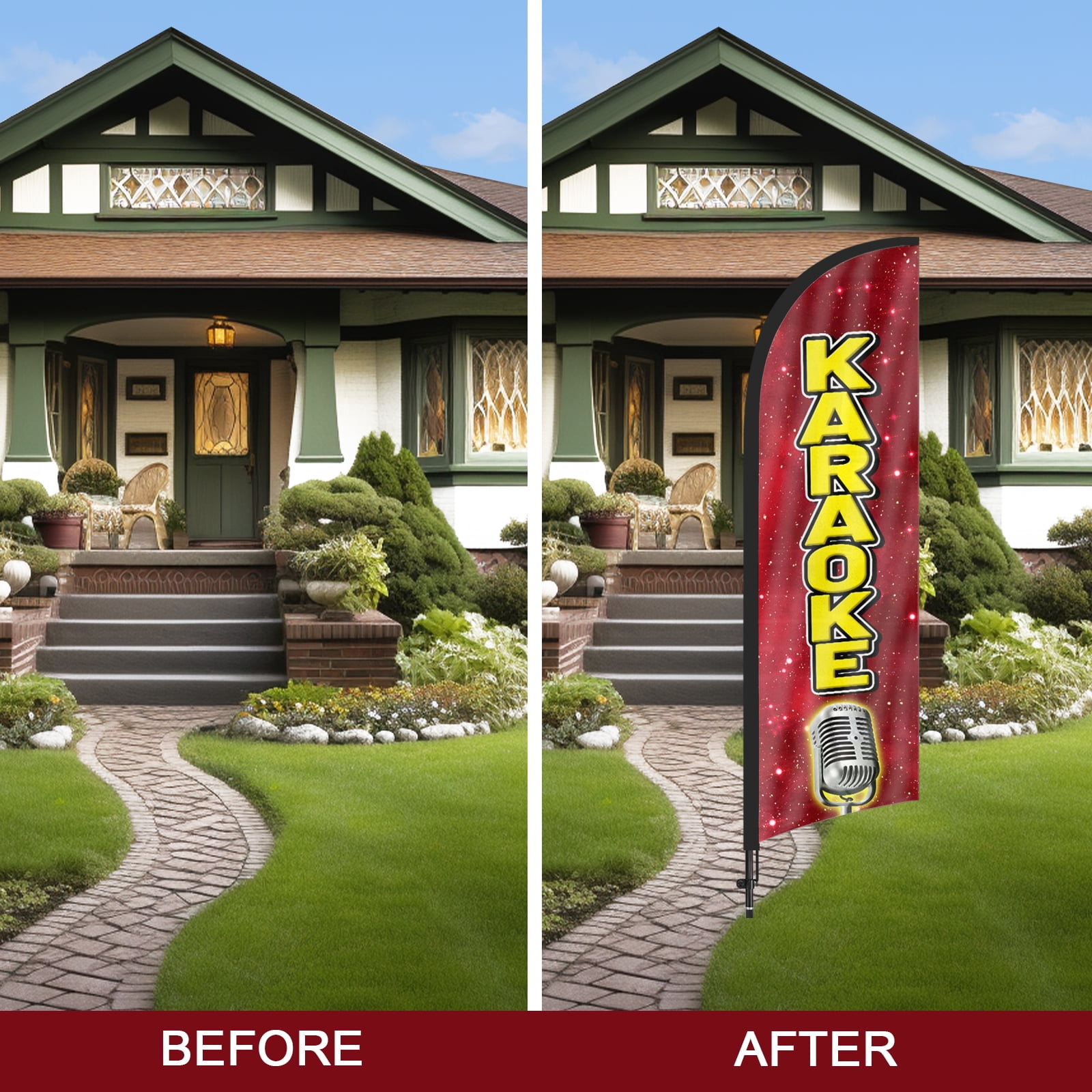 QSUM Karaoke Feather Flag with Flag Pole Kit and Ground Spike, 8.2FT Karaoke Windless Flag Banner Sign Business for Outdoor Advertising Sign Decoration Display