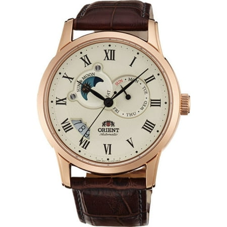 - Orient FET0T001W Men's Sun and Moon Multifunction Leather Band Automatic Watch