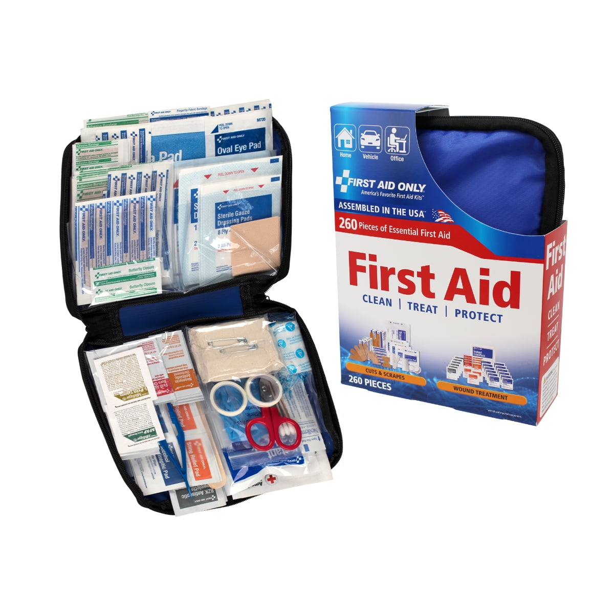 First Aid Only Comprehensive 260-Piece All-Purpose Emergency First Aid Kit for Home and Travel Use
