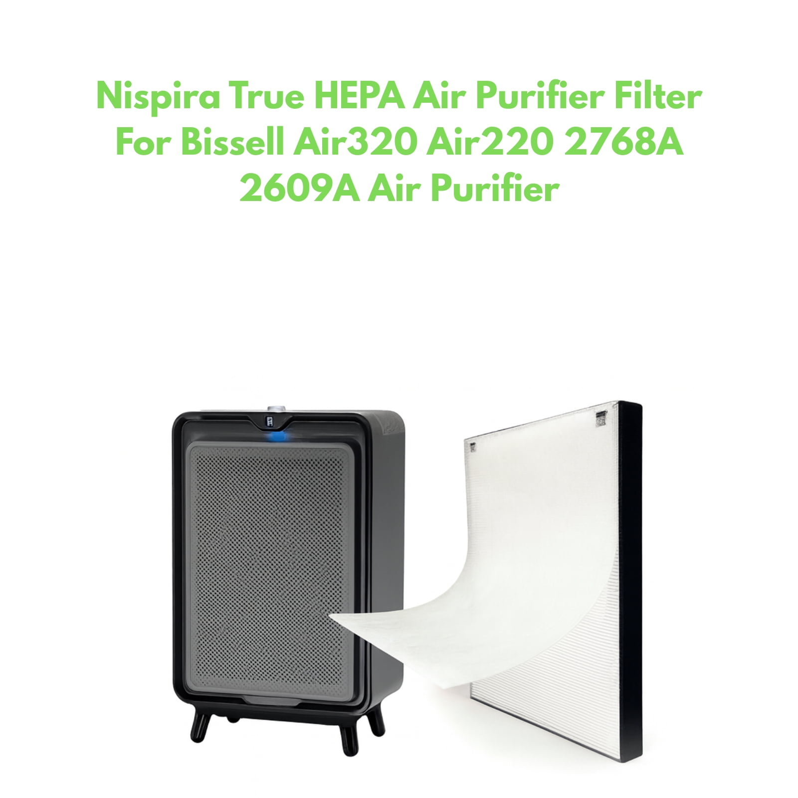 Nispira True HEPA Replacement Filter Compatible with Bissell Air220 Air 320 Air Purifier. 2609a. 2768a. Compared to Part 2678, 2 Packs