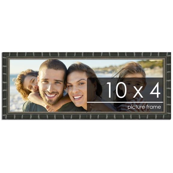 10x4 Bamboo Black Complete Wood Picture Frame with UV Acrylic, Foam Board Backing, & Hardware
