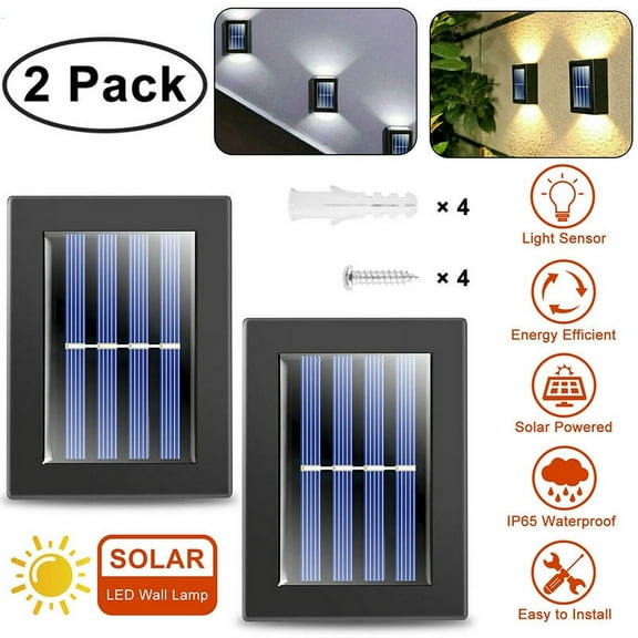 HESHENG 2Pack 2LED Solar Deck Lights Waterproof Outdoor Wall Lamp Up And Down Lights For Garden Street Fence Decor
