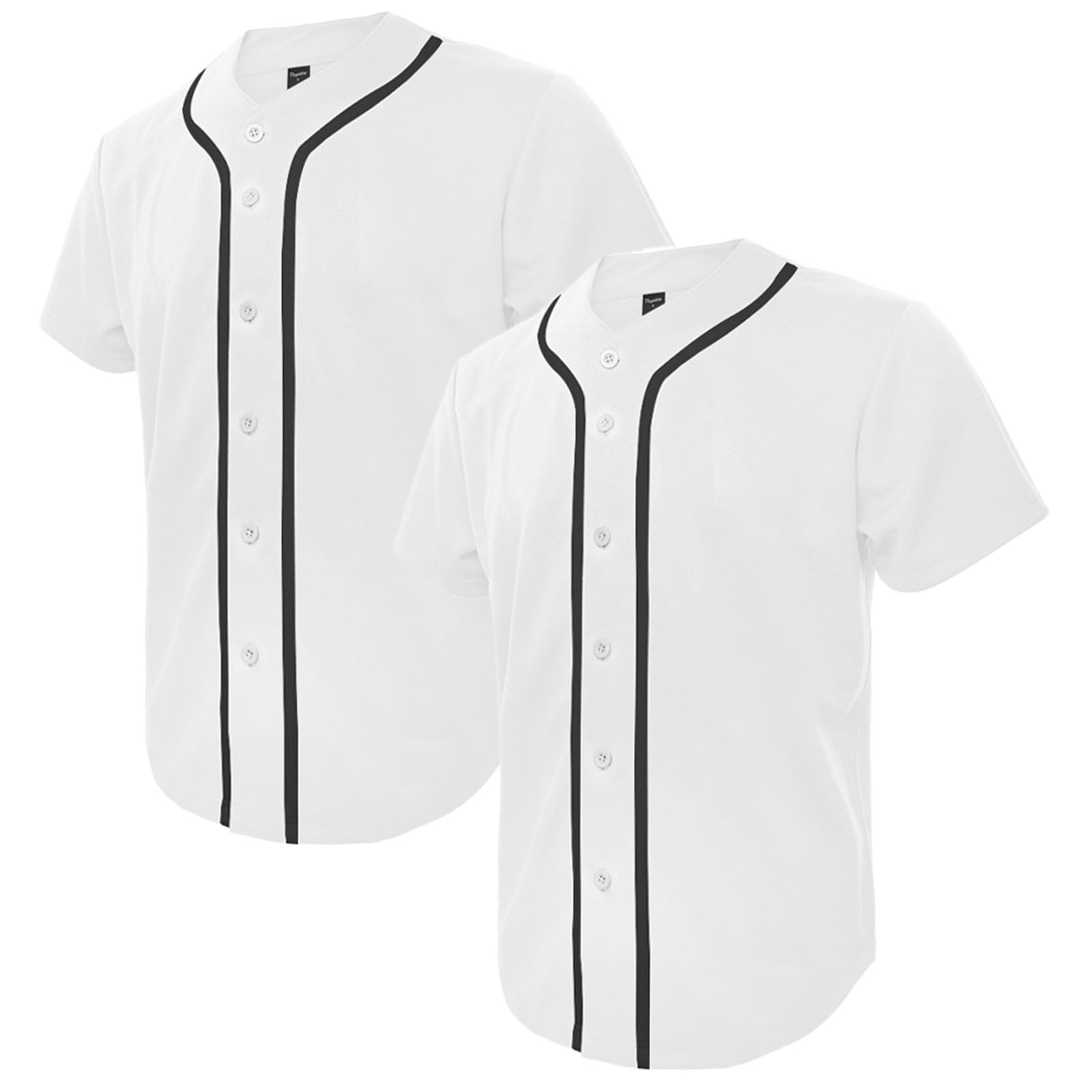 Toptie 2 Pack Men's Baseball Jersey Button Down Jersey Short Sleeve  Shirt-White White-M