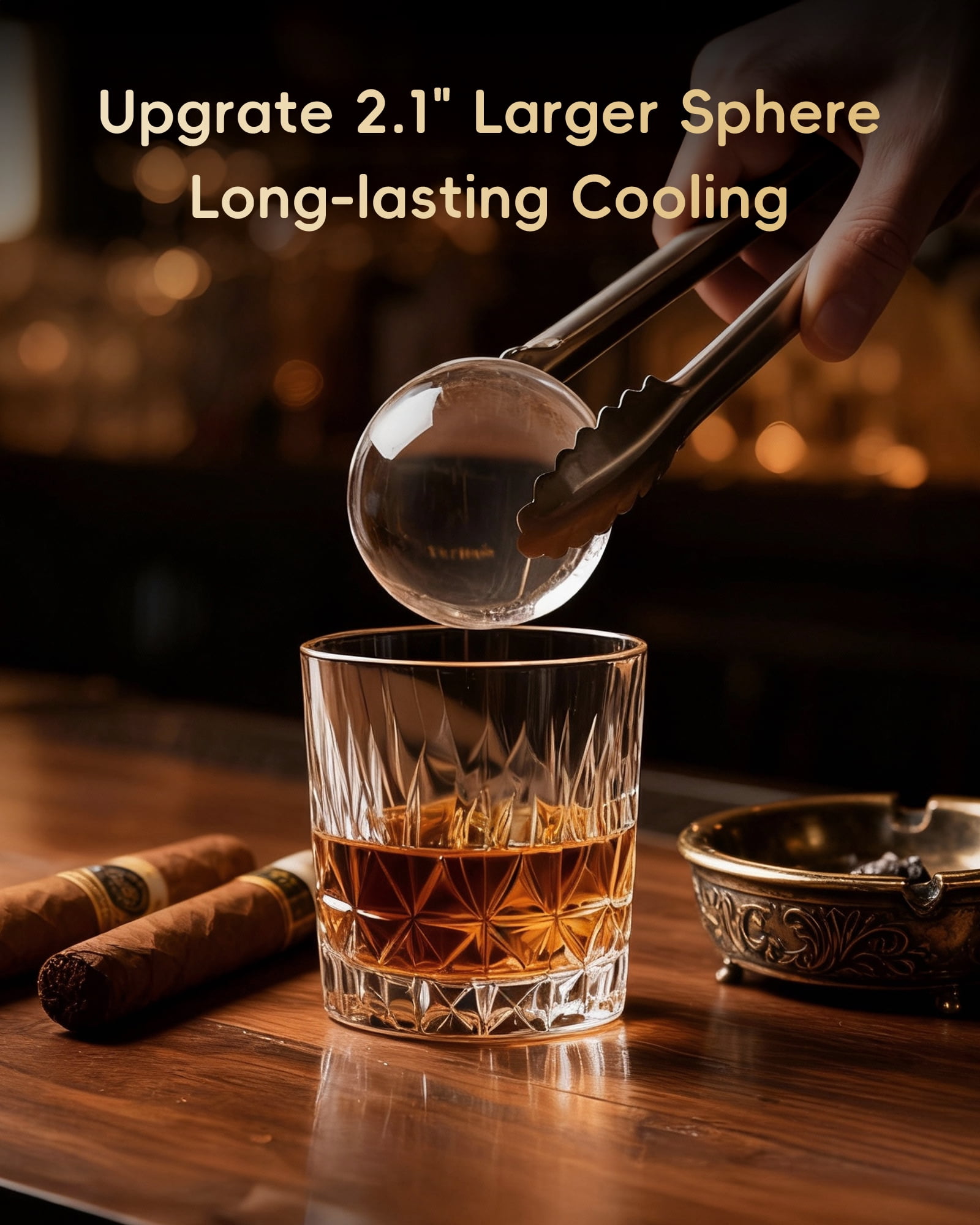 Ecozy Chillio 2.1" Clear Ice Ball Maker with CrystalFlux Technology, Small Footprint Sphere Ice Maker with Timer, 48 pcs/Day, for Home Bar Whiskey & Bourbon